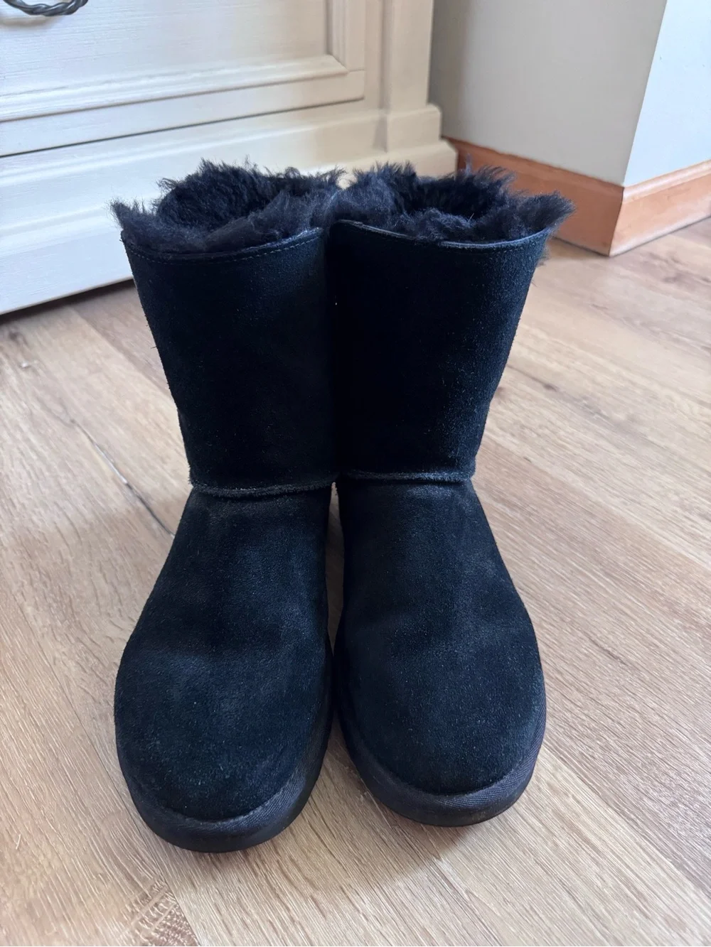 UGG Black Suede Button-Accent Shearling Boot